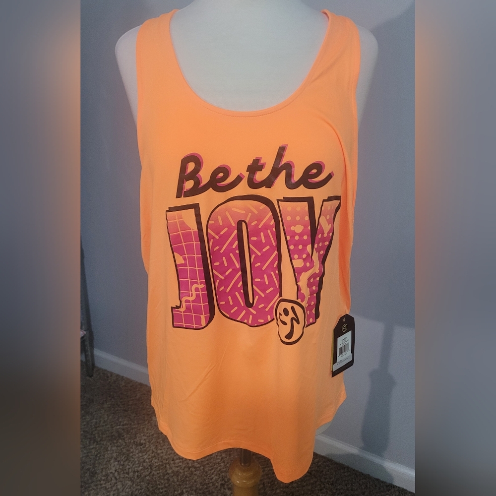 Zumba Fitness Orange Tank with Pink "Be the Joy" Graphic